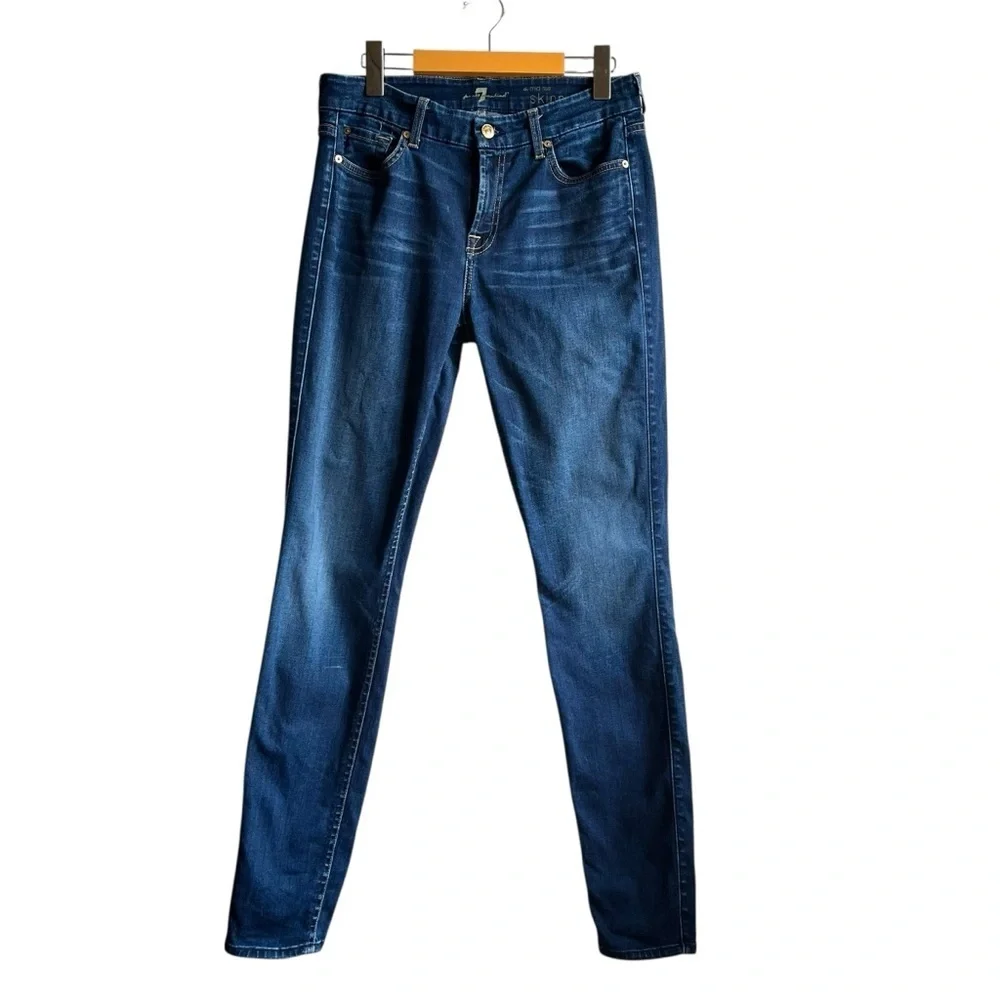 7 For All Mankind Mid Rise Skinny Dark Wash Denim 29 - Picture 2 of 11